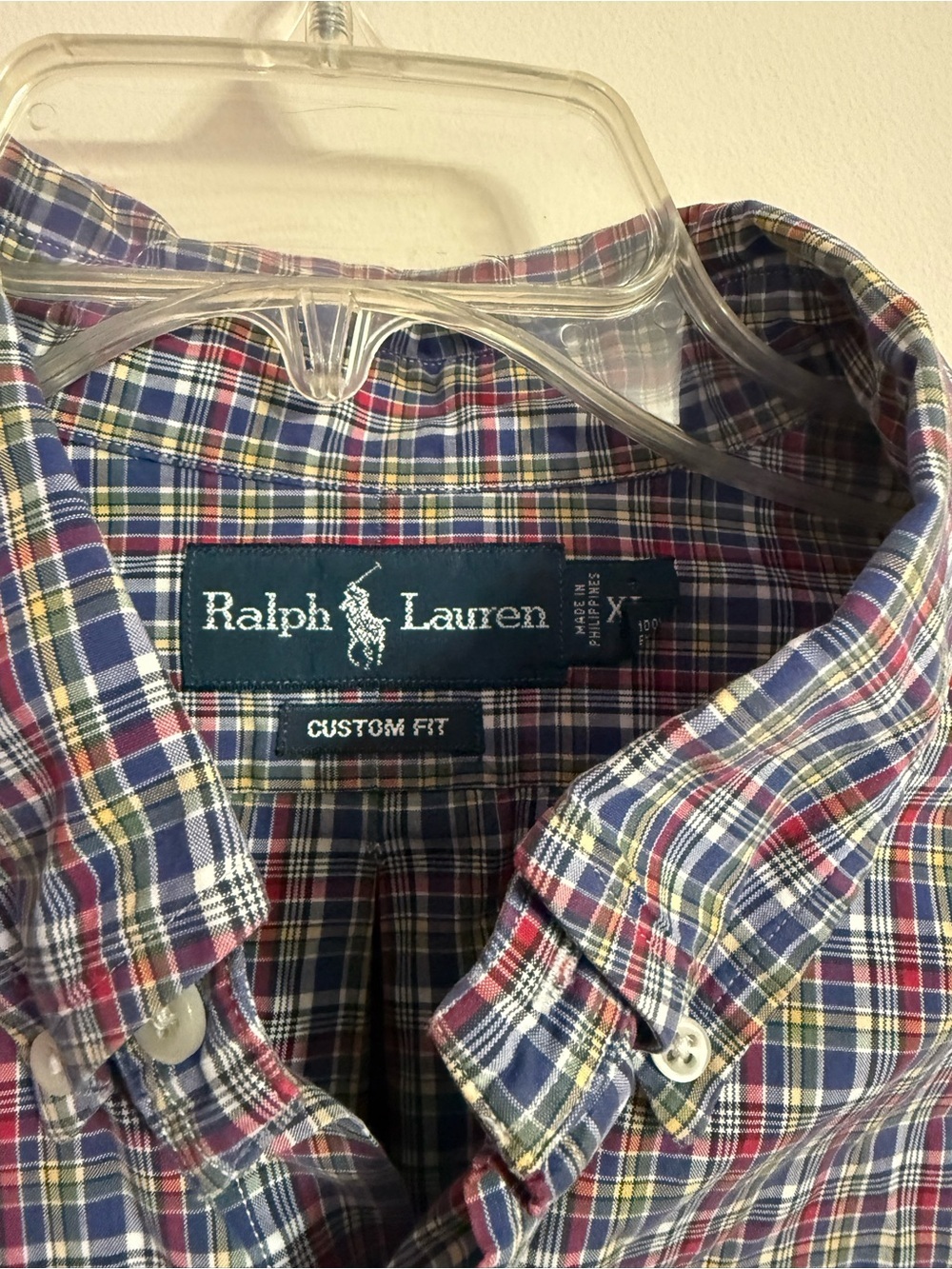 Ralph Lauren-Men M Classic Blue Green Red Plaid-Long Sleeve Button Down XL - Picture 3 of 4